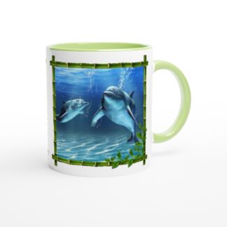 Mug dauphins en céramique blanche 325 ml (11 oz) avec intérieur coloré
