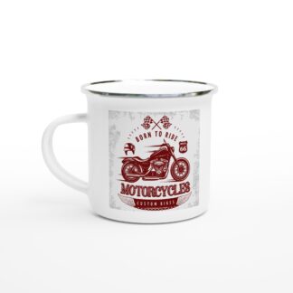 Mug en émail blanc de 354ml (12 oz) motorcycle à personnaliser