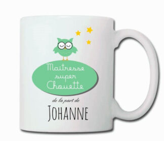 Mug maîtresse super chouette à personnaliser avec le prénom