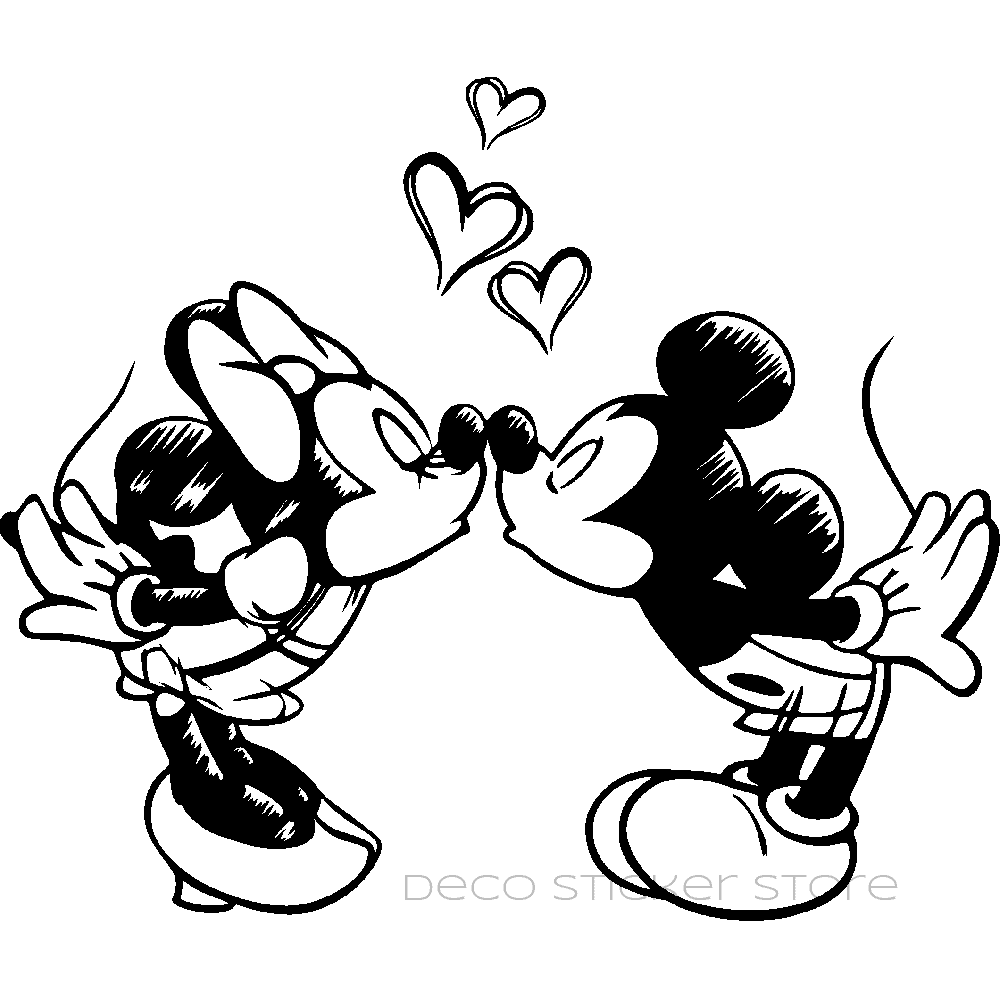 Sticker autocollant Mickey et Minnie bisous 50cm à personnaliser avec le  prénom de l'enfant- - Déco Sticker Store-19.50€