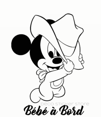 Sticker autocollant bébé à bord Mickey cow boy
