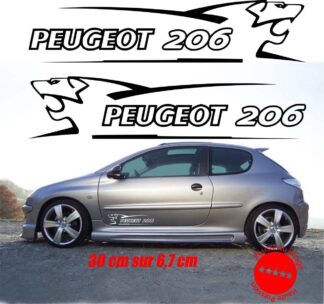 Sticker autocollant peugeot 206 1 gauche + 1 droit taille 30cm x 6,7cm