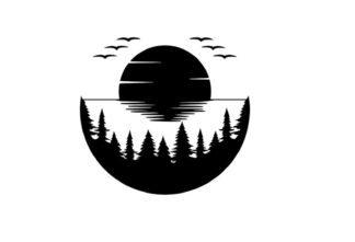 Sticker Autocollant coucher de soleil forêt  montagne  LB24