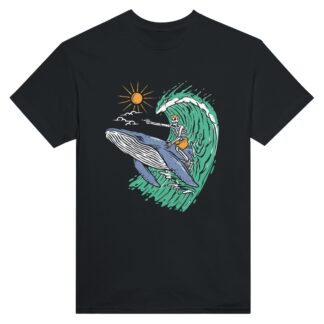 T-shirt unisexe épais ras du cou surf squelette et baleine