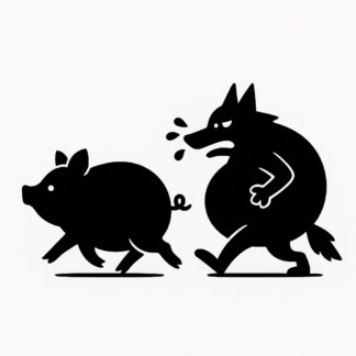Sticker autocollant loup gros ventre essoufflé derrière cochon décoration decostickerstore - KZF4K1