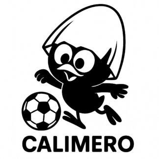 Sticker du personnage Calimero qui joue au football joyeusement.