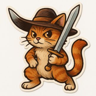Autocollant Un chat avec un chapeau brandissant une épée décoration decostickerstore - PSR3L4