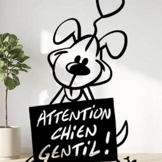 Sticker autocollant attention chien gentil