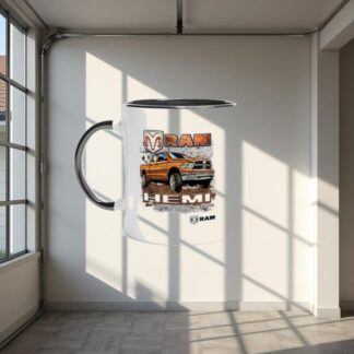Mug en céramique blanche 11oz avec intérieur coloré Dodge Ram