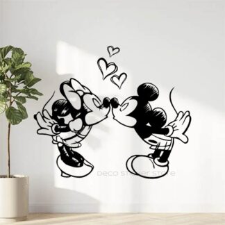 Sticker autocollant Mickey et Minnie bisous 50cm à personnaliser avec le prénom de l'enfant