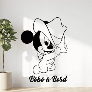 Sticker autocollant bébé à bord Mickey cow boy