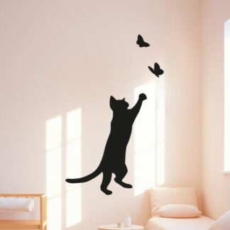 Sticker autocollant chat et papillons