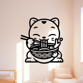 Sticker autocollant maneki neko chat mange nouilles