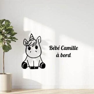 Sticker autocollant bébé à bord licorne