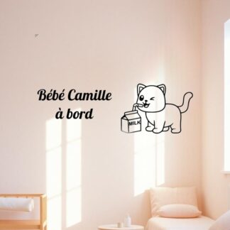 Sticker autocollant bébé à bord chaton milk