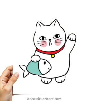 Sticker Autocollant chat et poisson imprimé AQ87293