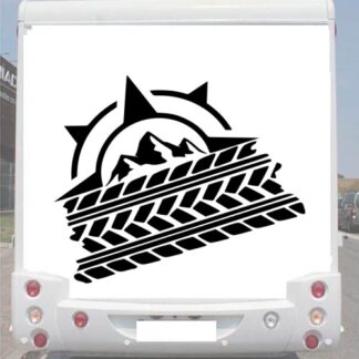 Sticker Autocollant Boussole Montagne Trace de pneu