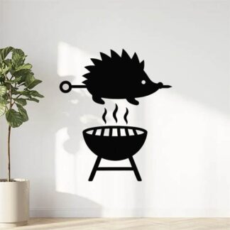 Sticker autocollant Un hérisson en brochette sur un bbq décoration decostickerstore - WYPIWV
