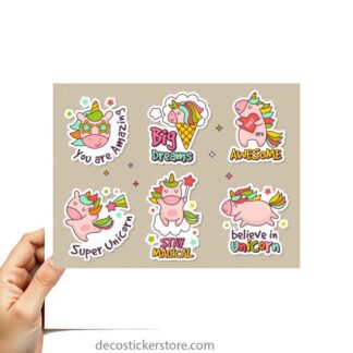 Planche de gommettes adhésives licornes