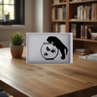 Sticker autocollant chat poissons bocal MacBook