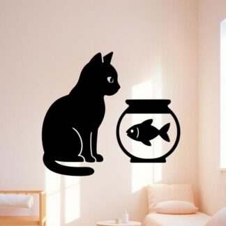Sticker autocollant chat regarde poisson dans bocal décoration decostickerstore - V8DU2E