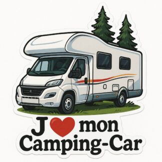 Autocollant Camping en blanc écrit Pilote en Noir écrit en bas J❤️ mon Camping Car décoration decostickerstore - CZYCOD