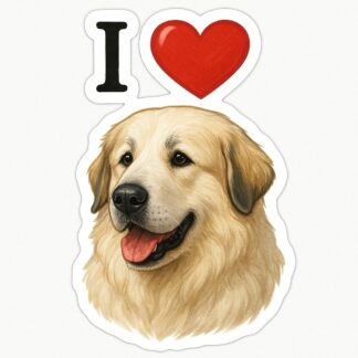 Autocollant Chien montagne des Pyrénées avec texte « I❤️ » en haut décoration decostickerstore - 33AONO
