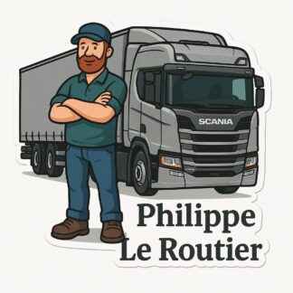 Autocollant Écrit Philippe Le Routier en bas avec Camions Scania En gris décoration decostickerstore - E7PKRO