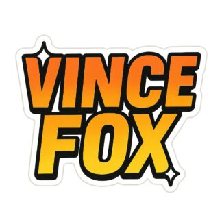 Autocollant STICKERS VINCEFOX EN MAJUSCULE CONTOUR NOIR ET INTÉRIEUR ORANGE LUMINEUX SUR LA PARTIE SUPÉRIEURE ET DÉGRADÉ VERS LE BAS POUR FINIR JAUNE VIF, ET DES REFLETS ÉTOILE SUR LES EXTRÉMITÉS décoration decostickerstore - QAGLPF
