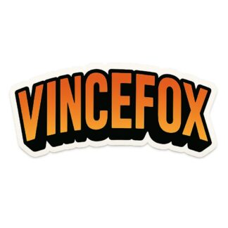 Autocollant STICKERS VINCEFOX EN MAJUSCULE CONTOUR NOIR ET INTÉRIEUR ORANGE SUR LA PARTIE SUPÉRIEURE ET DÉGRADÉE VERS LE BAS POUR FINIR JAUNE décoration decostickerstore - QODHNW