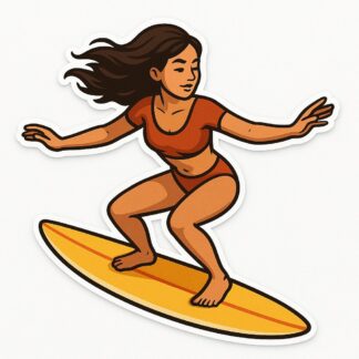 Autocollant Une fille brune sur une planche de surf. décoration decostickerstore - SVTK5H