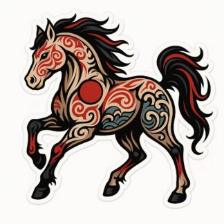 Autocollant cheval tribal inspiration japonaise décoration decostickerstore - WM58WQ