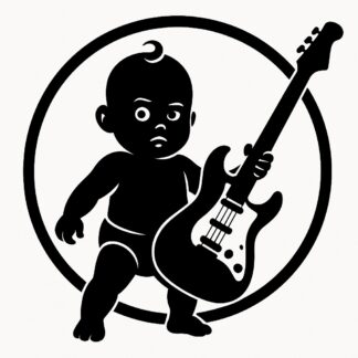 Sticker autocollant Bébé avec guitare électrique façon James Bond décoration decostickerstore - NNIPUG