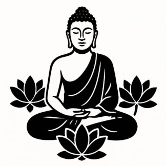 Sticker autocollant Bouddha zen entouré de fleurs de lotus décoration decostickerstore - KBNB8M
