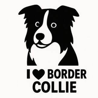 Sticker autocollant Chien border collie avec texte « I❤️ Border Collie » en bas décoration decostickerstore - ON8OWY