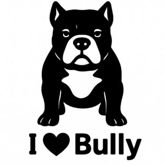 Sticker autocollant Chien bully avec texte « I❤️ Bully » en bas décoration decostickerstore - E8INBP