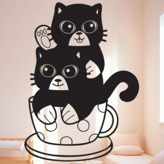 Sticker Autocollant chats et tasse animaux  ANX60