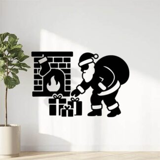 Sticker autocollant Le père Noël met des cadeaux devant la cheminée. décoration decostickerstore - CJ8ETQ