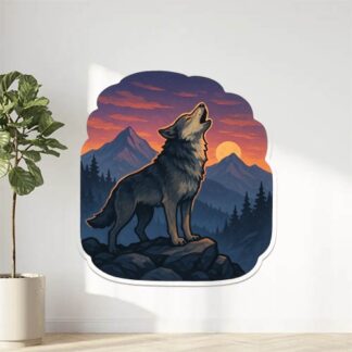 Autocollant Loup hurle dans la montagne au crépuscule décoration decostickerstore - J9HHY3