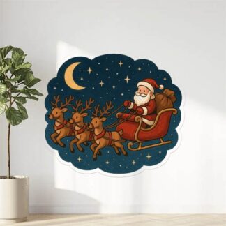 Autocollant Le traîneau du père Noël avec les rennes dans le ciel de nuit étoilée décoration decostickerstore - JABOFA