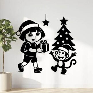 Sticker autocollant Dora l'exploratrice fête Noël avec Babouche. décoration decostickerstore - JITK4T