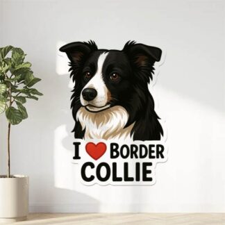 Autocollant Chien border collie avec texte « I❤️ Border Collie » en bas décoration decostickerstore - K9N68I