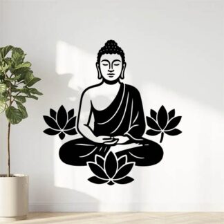 Sticker autocollant Bouddha zen entouré de fleurs de lotus décoration decostickerstore - KBNB8M