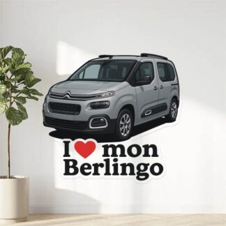 Autocollant Un Berlingo Citroën en gris écrit en bas J ❤️ mon Berlingo décoration decostickerstore - LQC51R