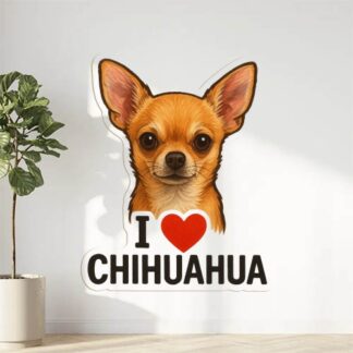 Autocollant Chien chihuahua avec texte « J❤️ Chihuahua » en bas décoration decostickerstore - M83T3I