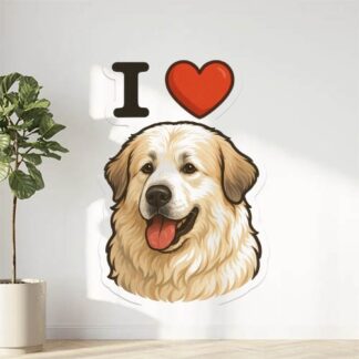 Autocollant Chien montagne des Pyrénées avec texte « I❤️ » en haut décoration decostickerstore - NPTCLA