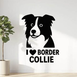 Sticker autocollant Chien border collie avec texte « I❤️ Border Collie » en bas décoration decostickerstore - ON8OWY