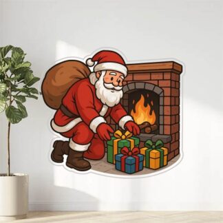 Autocollant Le père Noël met des cadeaux devant la cheminée. décoration decostickerstore - WJMWFW