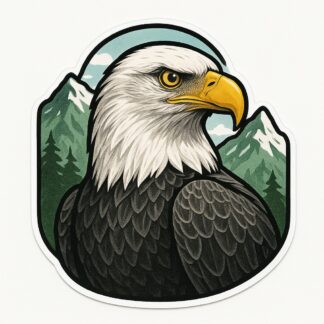 Autocollant Aigle réaliste en noir et blanc avec des montagnes vertes et de la neige décoration decostickerstore - XYFJDE