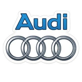 Autocollant Logo Audi en gris avec écrit Audi en bleu en haut du logo décoration decostickerstore - O9MPXV